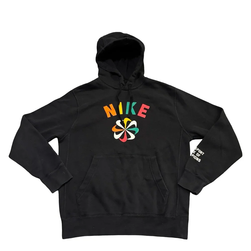 Nike Mens Black Sunburst Pinwheel Logo Graphic Pullover Hoodie Small